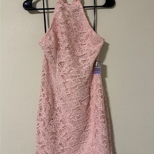 Elegant Pink Lace Halter Dress